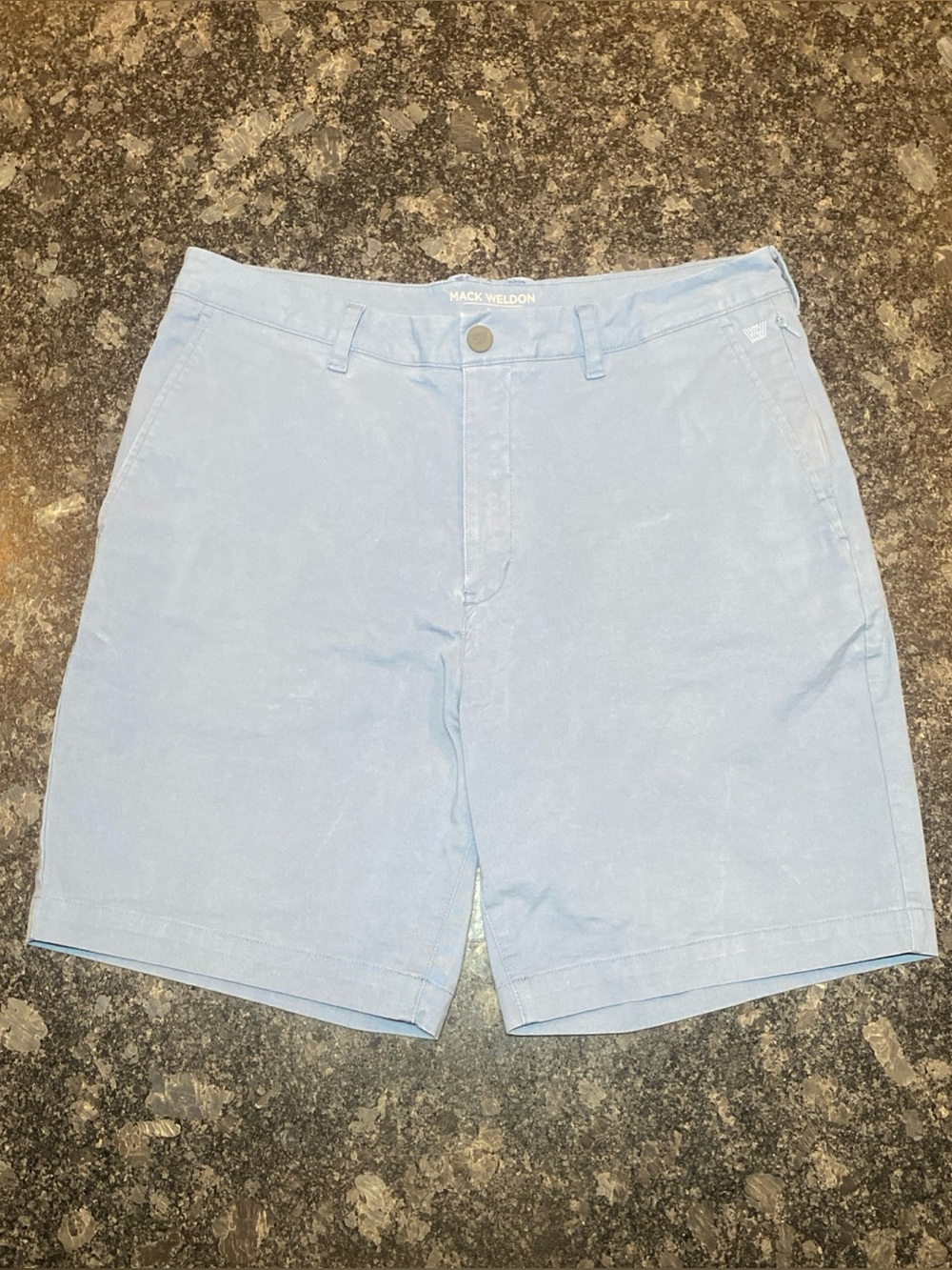 Mack Weldon Shorts Mens 32/7 Blue Stretch Chino Casual Flat Front